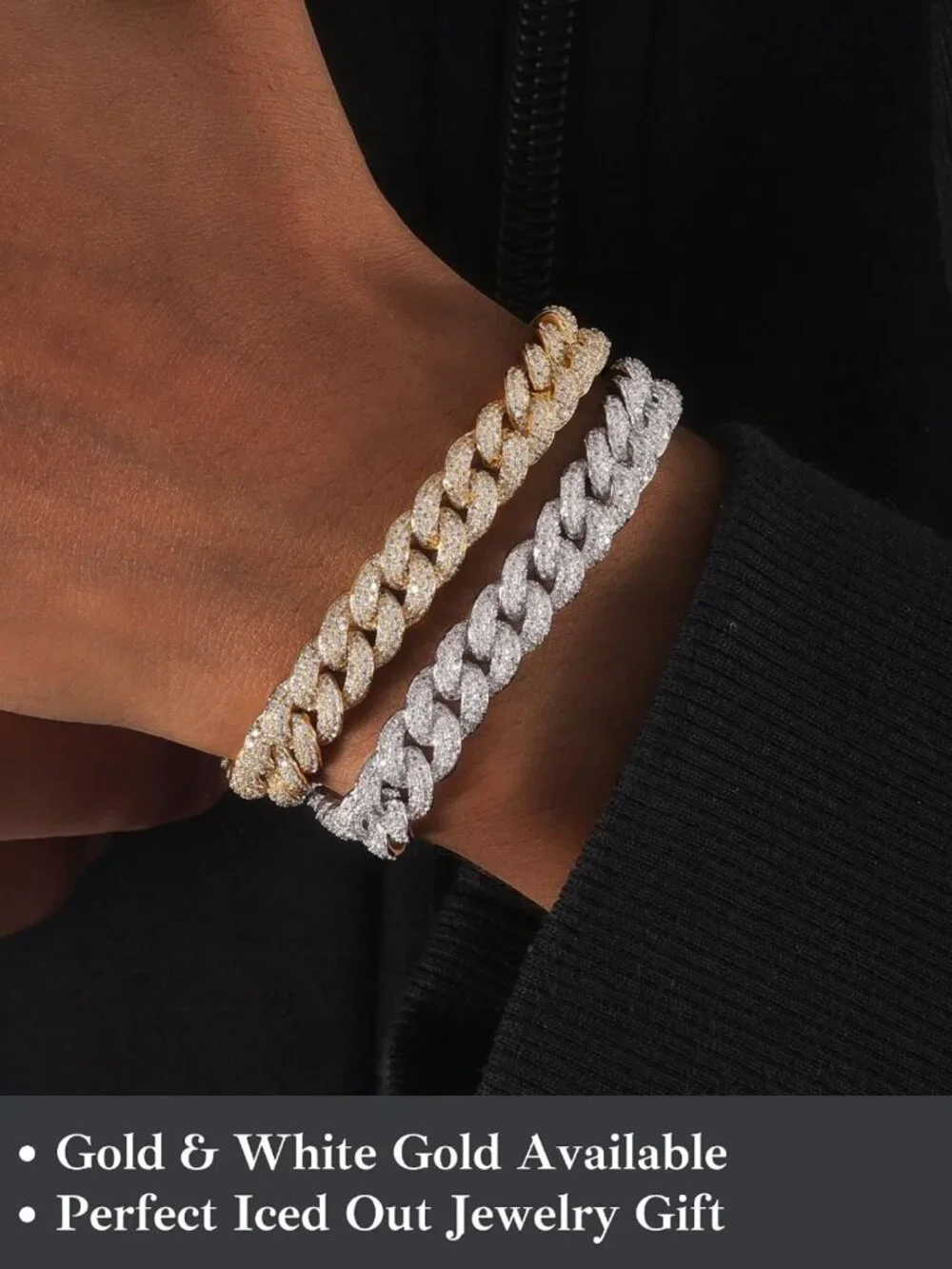Unisex 8mm Cuban Link Bracelet & Necklace Set, Gold/White Gold Iced Out Hip Hop